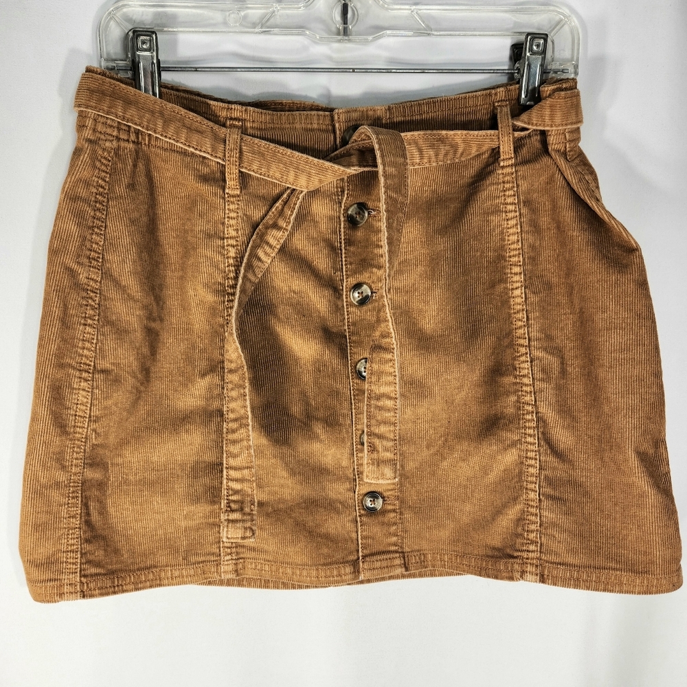 American Eagle Burnt Copper Hi-Rise A-Line Corduroy Button Front Skirt Size 8